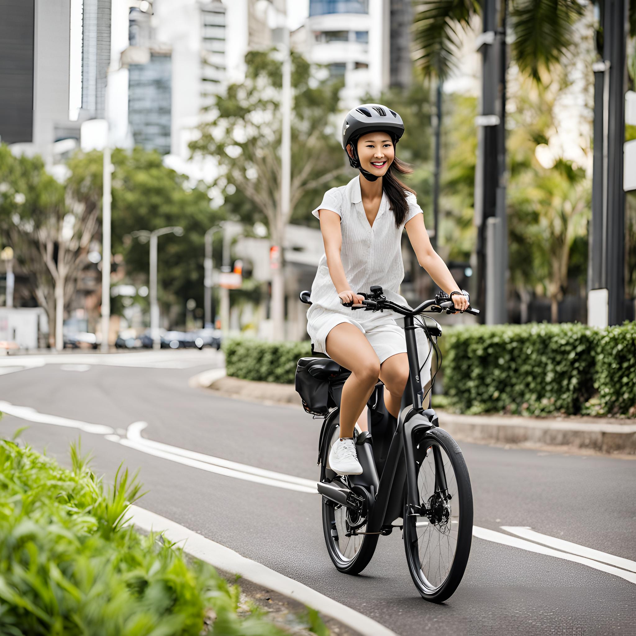 Woman riding an e-bike in Brisbane